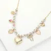 Fashnzfab Floral Heart Pearl Heart Locket Charm Station Necklace In Gold