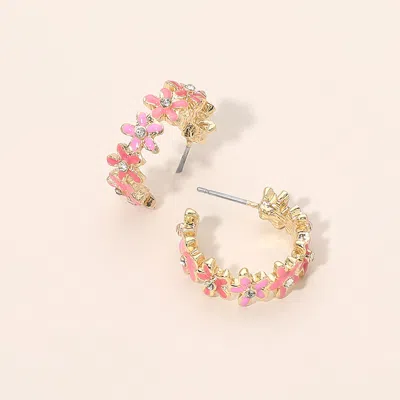 Fashnzfab Floral Hoop Earrings In Pink