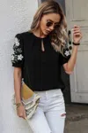 Fashnzfab Floral Keyhole Neckline Loose Puff Sleeve Blouse