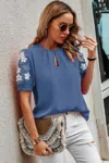 Fashnzfab Floral Keyhole Neckline Loose Puff Sleeve Blouse