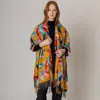 Fashnzfab Floral Kimono Poncho With Fringe In Yellow