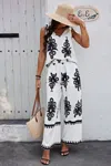 Fashnzfab Floral Knot Shoulder Sleeveless Elastic Waist Sets
