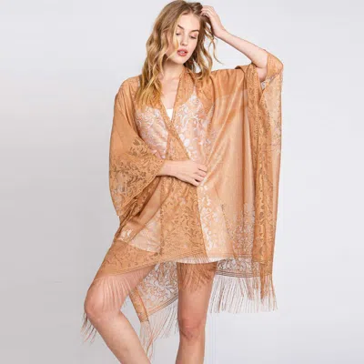 Fashnzfab Floral Lace Kimono With Tassel Poncho In Gray