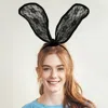 Fashnzfab Floral Laced Bunny Ears Headband In Black
