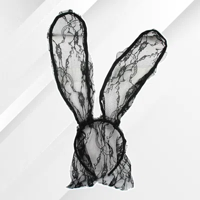 Fashnzfab Floral Laced Bunny Ears Headband In Black