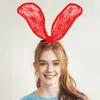 Fashnzfab Floral Laced Bunny Ears Headband In Red