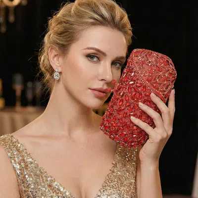 Fashnzfab Floral Leaf Crystal Frame Evening Clutch Shoulder Bag In Purple