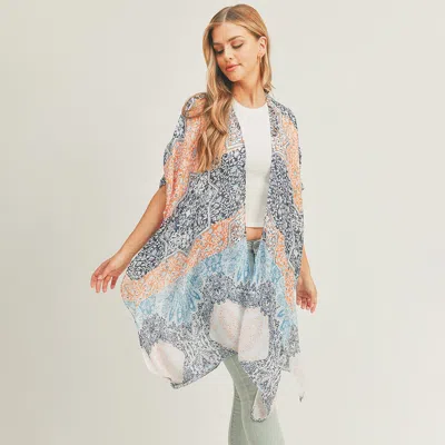 Fashnzfab Floral Leaf Patterned Cover Up Kimono Poncho