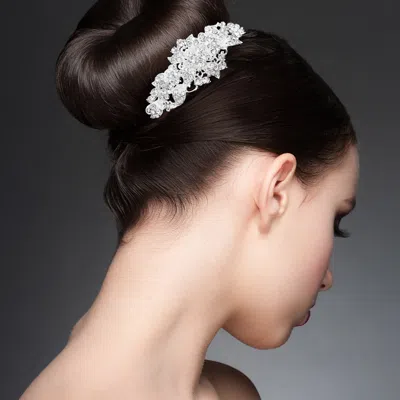 Fashnzfab Floral Leaf Vine Rhinestone Paved Hair Comb In White