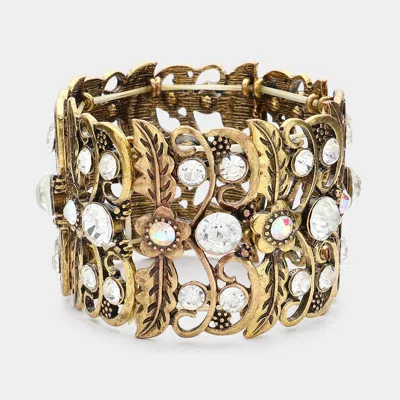 Fashnzfab Floral Leaves Stretchable Bangle Bracelet Ab, Gold Burnished