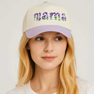 Fashnzfab Floral Mama Embroidered Five Panel Canvas Baseball Cap In Beige