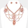 Fashnzfab Floral Marquise Stone Accented Draped Evening Necklace In Pink