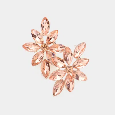 Fashnzfab Floral Marquise Stone Cluster Evening Earrings - Peach In Gold
