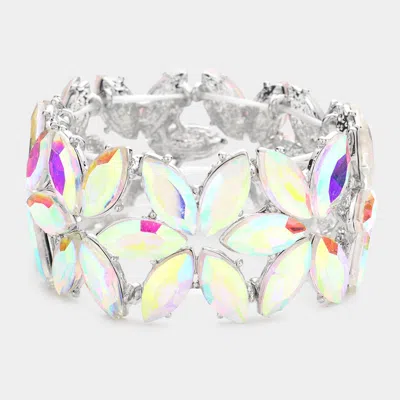 Fashnzfab Floral Marquise Stone Cluster Stretch Evening Bracelet Ab, Silver In Multi