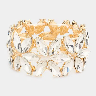 Fashnzfab Floral Marquise Stone Cluster Stretch Evening Bracelet Gold