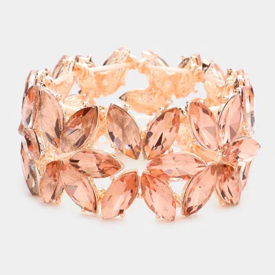 Fashnzfab Floral Marquise Stone Cluster Stretch Evening Bracelet Peach In Pink