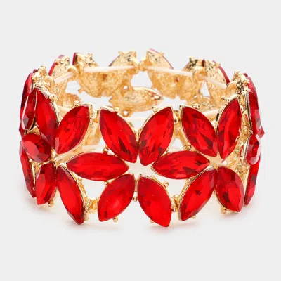 Fashnzfab Floral Marquise Stone Cluster Stretch Evening Bracelet Red