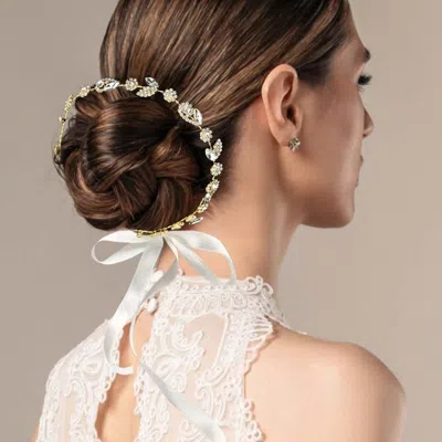 Fashnzfab Floral Marquise Stone Cluster Vine Bun Wrap Headpiece In Gold
