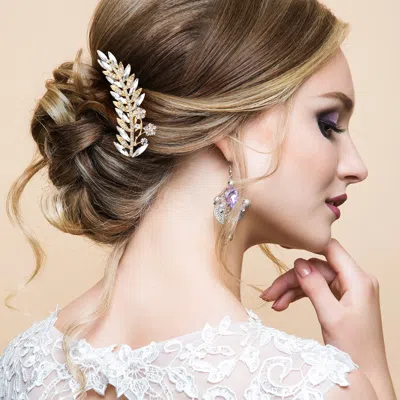Fashnzfab Floral Marquise Stone Pointed Leaf Hair Comb In Gold