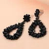 Fashnzfab Floral Marquise Teardrop Stone Cluster Accent Dangle Evening Earrings In Black