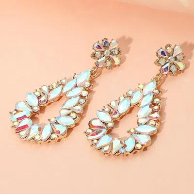 Fashnzfab Floral Marquise Teardrop Stone Cluster Accent Dangle Evening Earrings In Gold