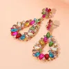 Fashnzfab Floral Marquise Teardrop Stone Cluster Accent Dangle Evening Earrings In Multi