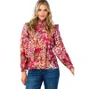 Fashnzfab Floral Mock Neck Smocked Yoke Blouse In Pink