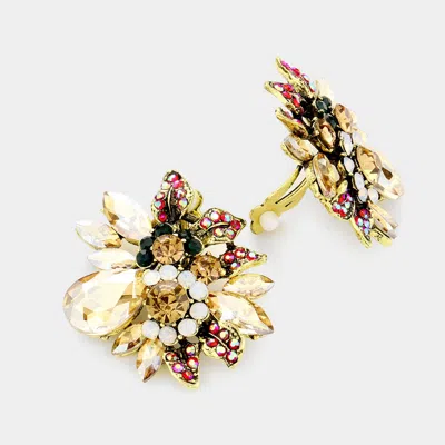 Fashnzfab Floral Multi Stone Clip On Evening Earrings In Gold