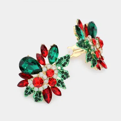 Fashnzfab Floral Multi Stone Clip On Evening Earrings In Green