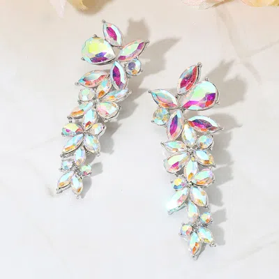 Fashnzfab Floral Multi Stone Evening Earrings - Ab, Silver
