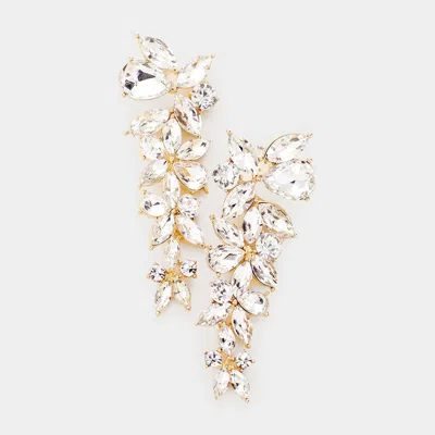 Fashnzfab Floral Multi Stone Evening Earrings - Clear, Gold In Brown