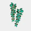 Fashnzfab Floral Multi Stone Evening Earrings - Emerald, Gold In Green