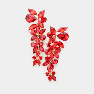 Fashnzfab Floral Multi Stone Evening Earrings - Gold, Siam In Red