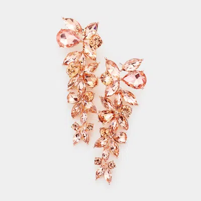 Fashnzfab Floral Multi Stone Evening Earrings - Peach, Rose Gold