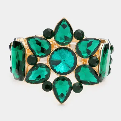 Fashnzfab Floral Multi Stone Stretch Evening Bracelet Green