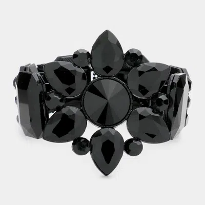 Fashnzfab Floral Multi Stone Stretch Evening Bracelet Jet Black
