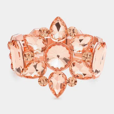 Fashnzfab Floral Multi Stone Stretch Evening Bracelet Peach In Pink