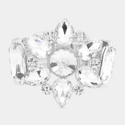 Fashnzfab Floral Multi Stone Stretch Evening Bracelet Silver