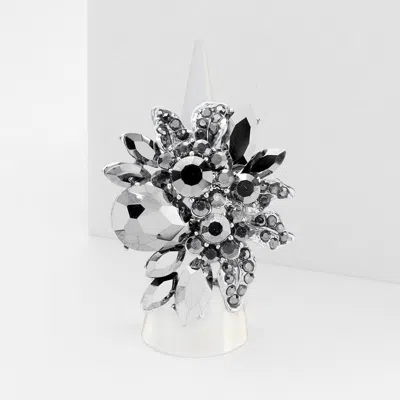 Fashnzfab Floral Multi Stone Stretch Ring In Metallic