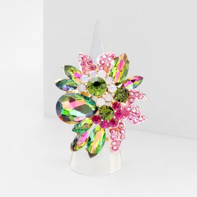 Fashnzfab Floral Multi Stone Stretch Ring In Green