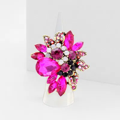 Fashnzfab Floral Multi Stone Stretch Ring In Pink