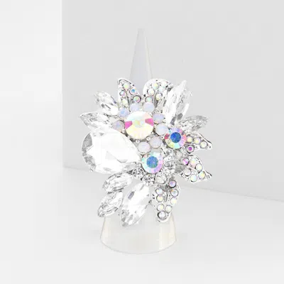 Fashnzfab Floral Multi Stone Stretch Ring In Silver