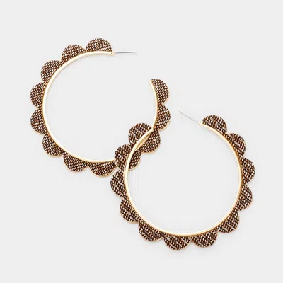 Fashnzfab Floral Open Circle Hoop Earrings - Brown, Worn Gold
