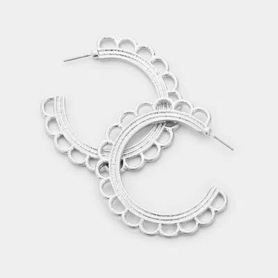 Fashnzfab Floral Open Circle Hoop Metal Earrings In Metallic
