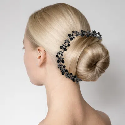 Fashnzfab Floral Oval Stone Accented Bun Wrap Headpiece In Black
