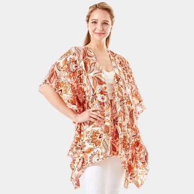 Fashnzfab Floral Paisley Printed Ruffle Sleeves Cover Up Kimono Poncho In Multi
