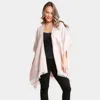 Fashnzfab Floral Pattern Fringe Ruana Poncho In White