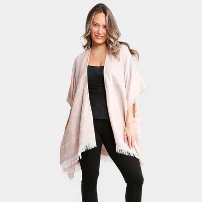 Fashnzfab Floral Pattern Fringe Ruana Poncho In White