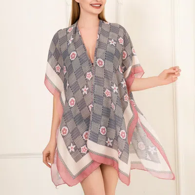 Fashnzfab Floral Pattern Kimono Poncho In Gray