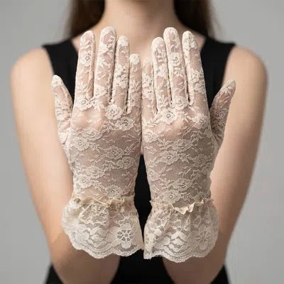Fashnzfab Floral Pattern Lace Cuff Wedding Gloves In Red